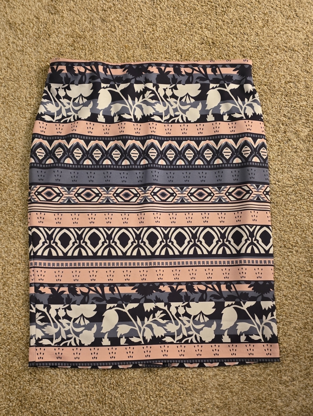 Ice Striped Floral Pencil Skirt in Pink, Navy, and Cream - Picture 1 of 3